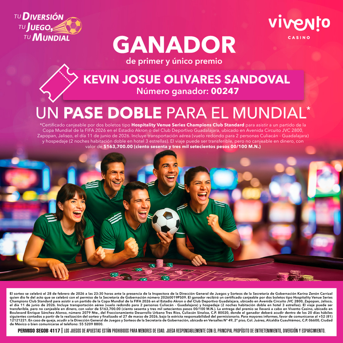 Ganador Sorteo Febrero TU DIVERSIÓN, TU JUEGO, TU MUNDIAL