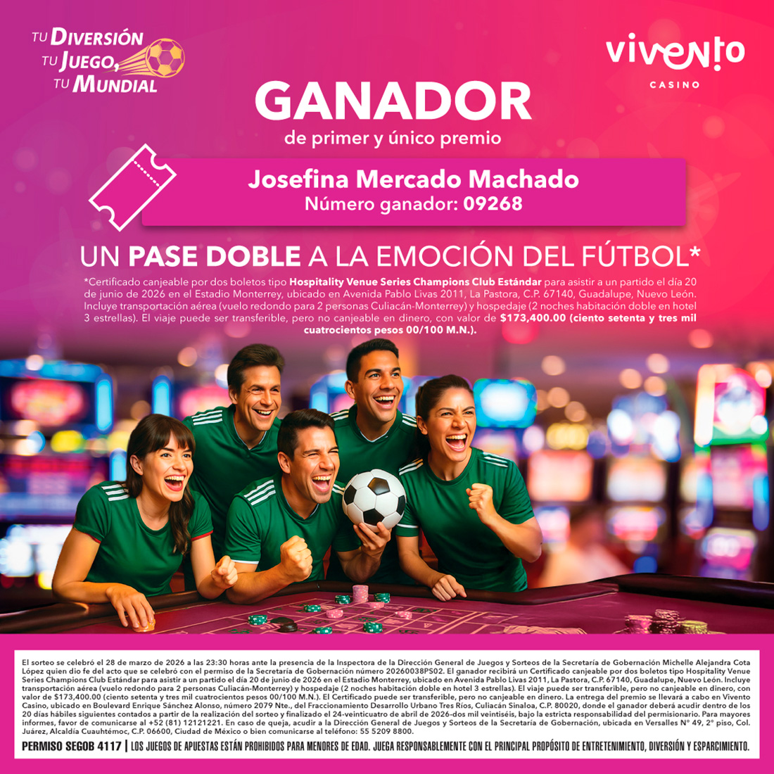 Ganador Sorteo Marzo TU DIVERSIÓN, TU JUEGO, TU MUNDIAL